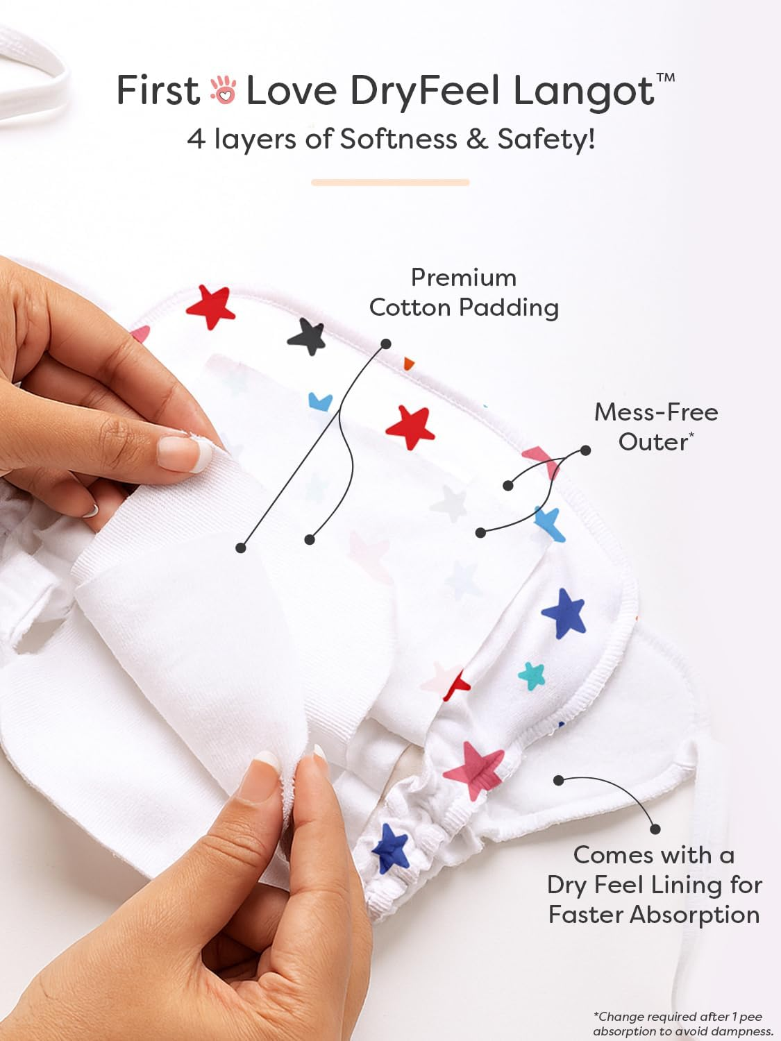 Superbottoms Dryfeel Baby Langot 0-6 Months L Organic Cotton Modern Baby Nappy L Mess-Free Langot with Gentle Elastics L Super Dryfeel Top Layer L Diaper-Free Time Essential | 3 Pack image number 4