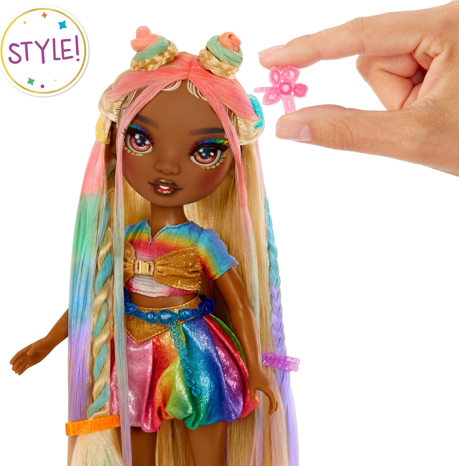 Rainbow High Hair Chalk & Style Doll - Meline - 28 Cm Rainbow & Gold Doll, Washable Hair Chalk, Colour, Style, Play, Rinse, & Repeat, for Children Ages 4 to 12+