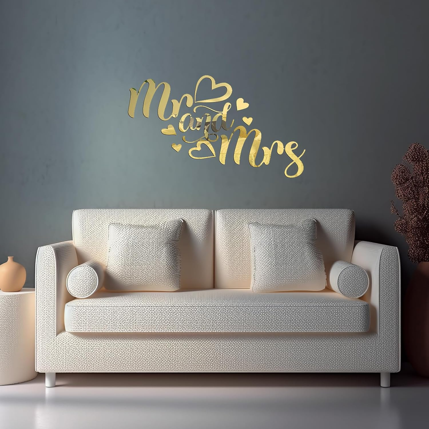 Mr and Mrs Mirror Wall Decal, Removable Bedroom Decor for Couples, Mr & Mrs Sign, 3D Acrylic Mirror Wall Sticker Wedding Decals, Lettering Saying Wall Art Room Home Decoration, Gold - Silver image number 3