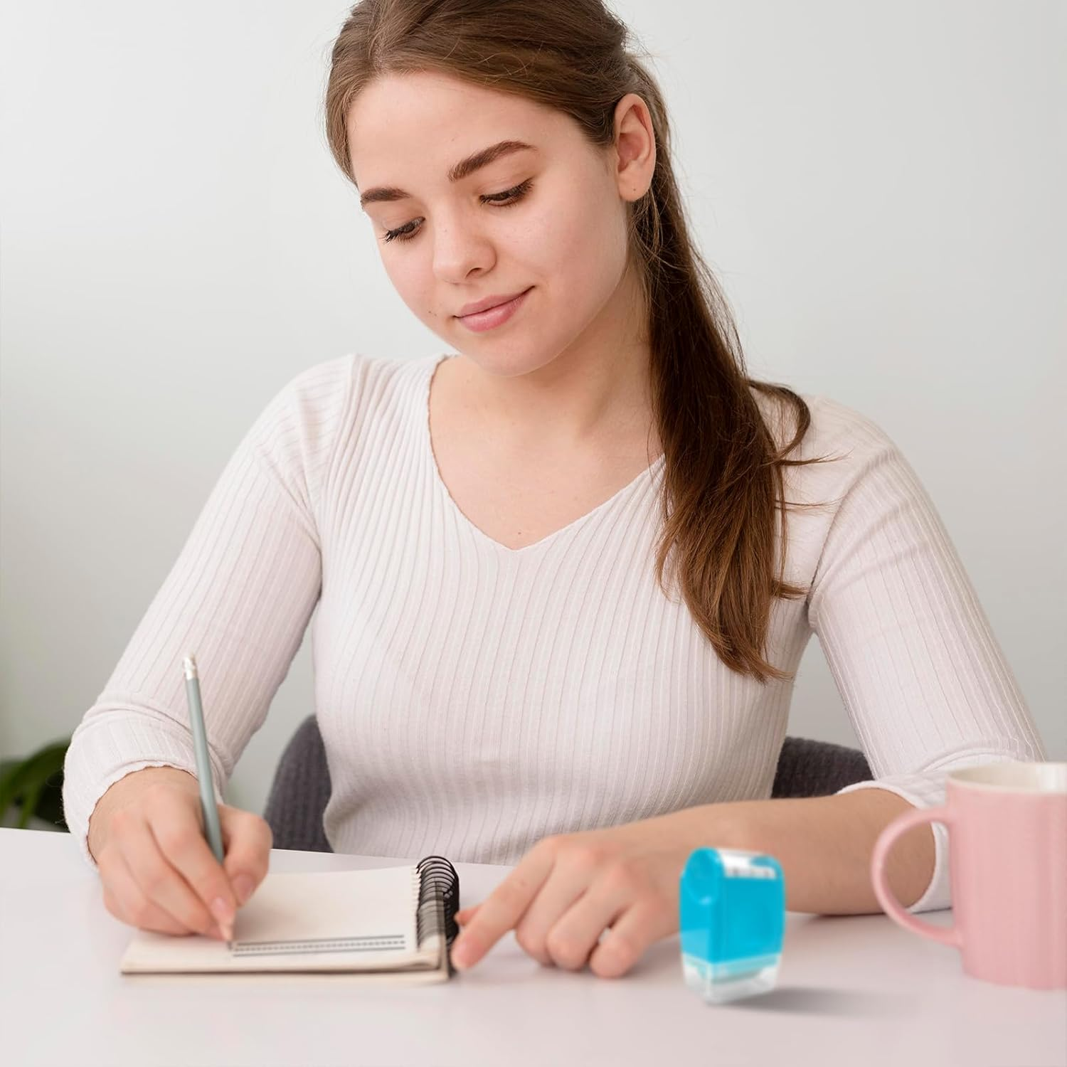 TEAONE Self Inking Line Rolling Stamps, 1 PCS Dashed Handwriting Lines for Classroom, Office Supplies (Blue) image number 1