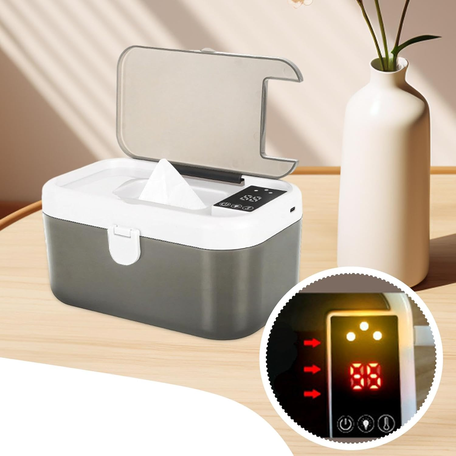 TENOL Wipe Warmer Portable USB Wipes Warmer Night Light Large Capacity Thermostat Wet Wipe Machine Wipes Heater for Car Travel, White image number 2