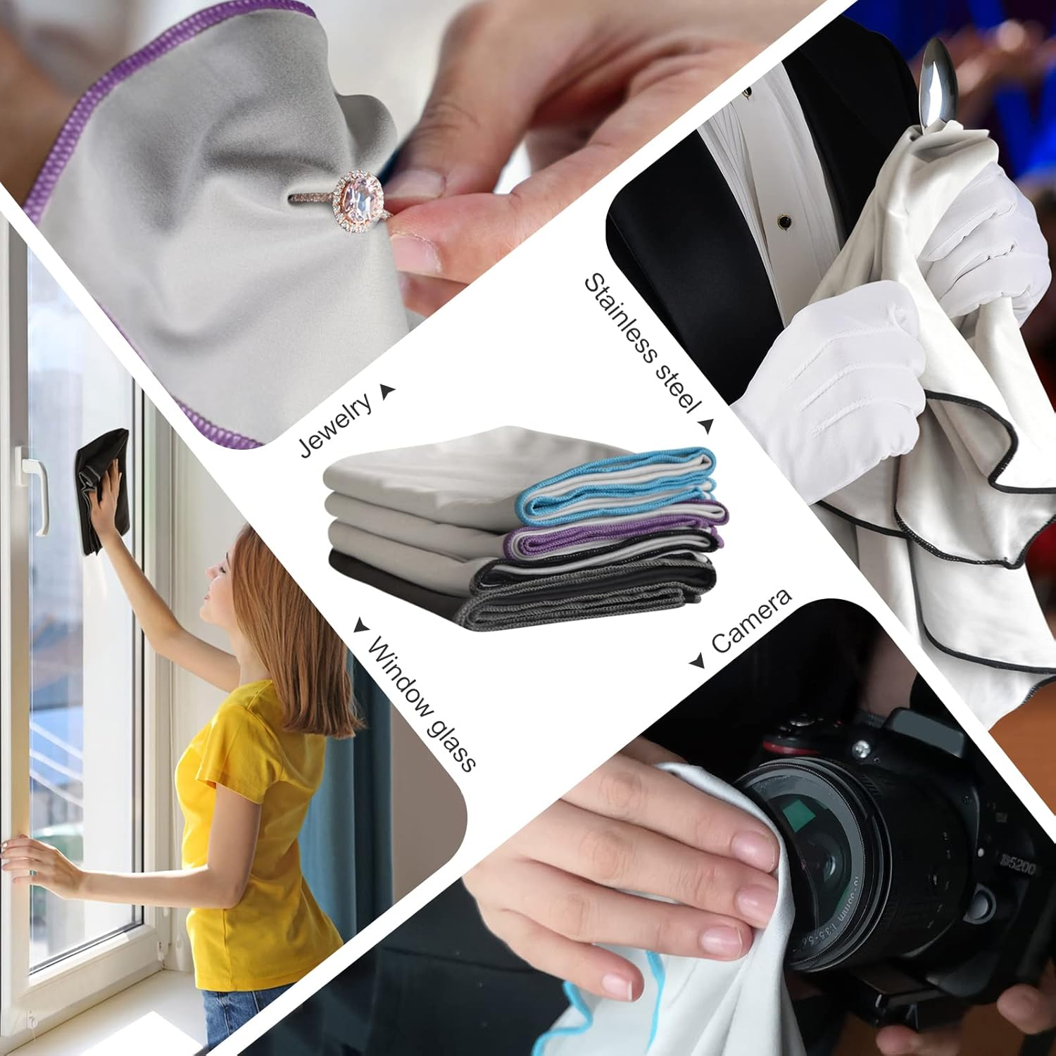 Sinland Microfiber Glass Polishing Cloths Lint -Free Drying Towels for Wine Glasses Stemware Dishes Stainless Appliances Grey 51CM X 64CM Pack of 2 Grey image number 3