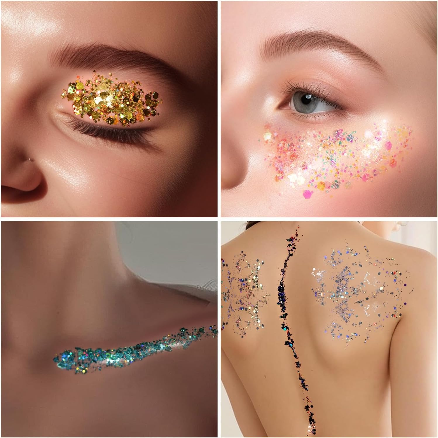 Slzhds Face and Body Glitter Gel, 12 Colors Mermaid Face Glitter Gel, Sequins Glitter Face Paint, Hair Glitter Gel, Glitter Gel Makeup for Lip, Hair, Eyes, Chunky Glitter for Festivals, Parties (12 Color) image number 1