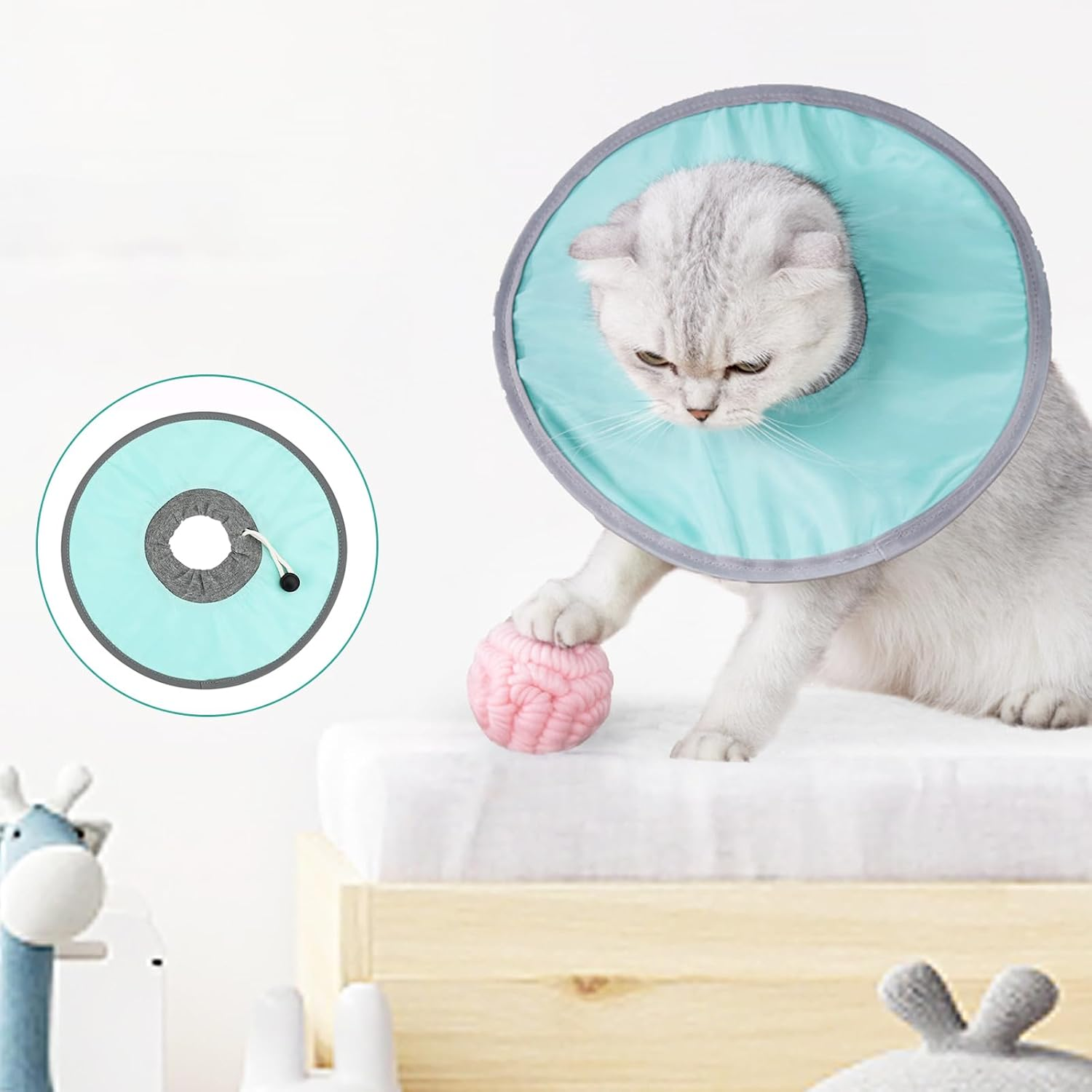 NIYATA Cat Collar, anti Licking Soft Foldable Adjustable Elizabethan Collar Post Surgery Recovery for Cats Leak-Proof Waterproof (Green) image number 3