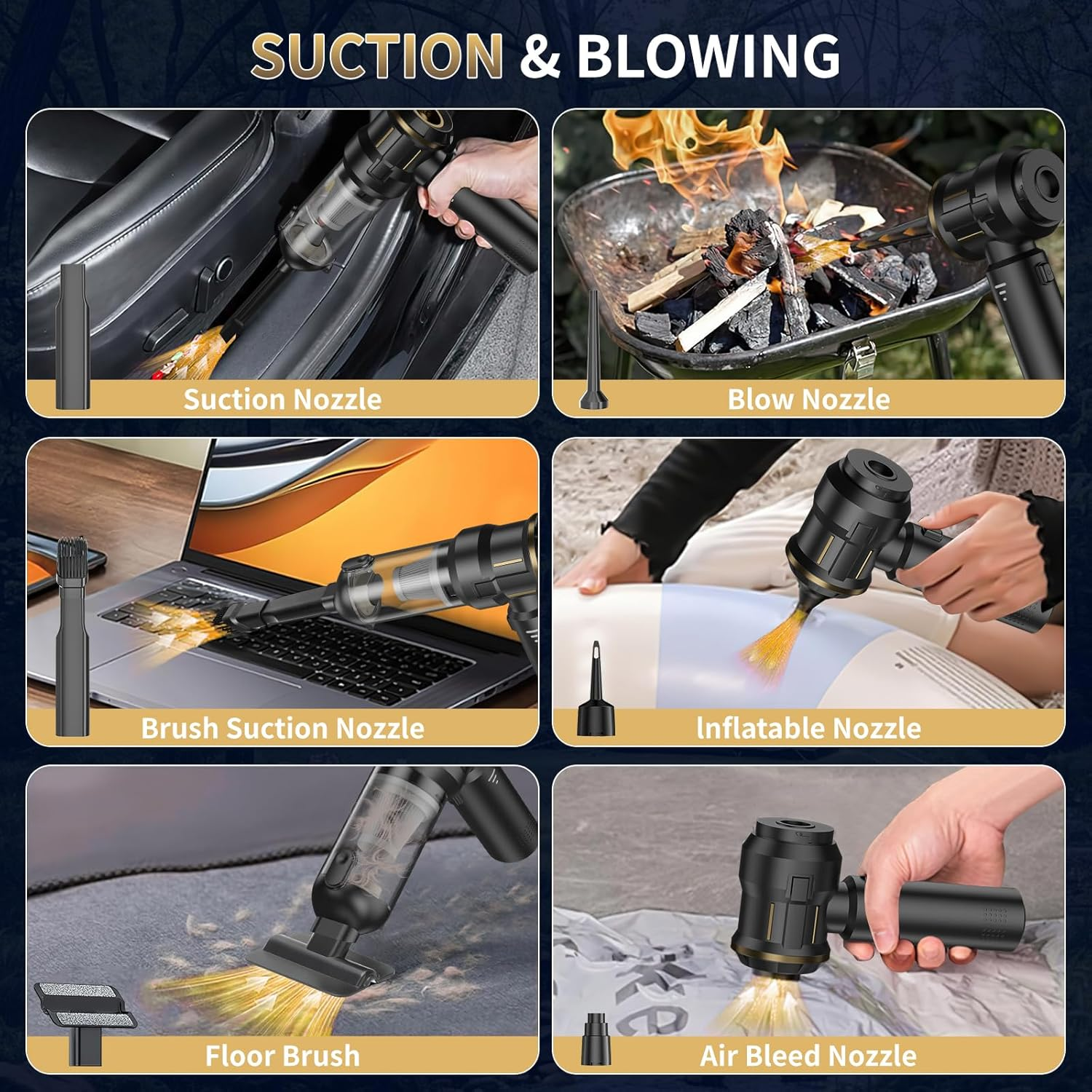 Koreal 4 in 1 Car Vacuum Cleaner, 16000PA High Power Suction Vacuum Cleaner Cordless,100W Brushless Motor Handheld Vacuum with 6000Mah Battery, LED Light, Multi Nozzles for Car, Home, Office, Pet