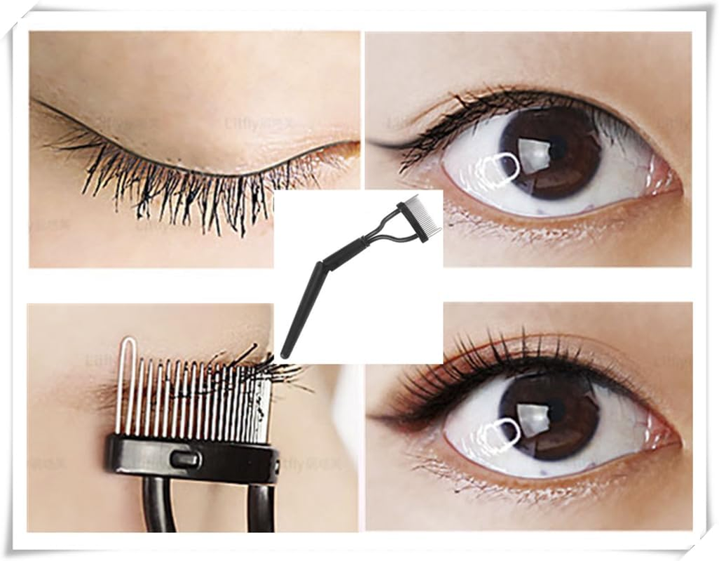 CAASFOOY 2 Pcs Collapsible Eyelash Comb, Eyelashes Mascara Separator Tool Lash Comb with Metal Teeth, Women Beauty Eyelashes Separator Comb Eye Lash Brush Makeup Tooldurable and Attractive (Black) image number 4
