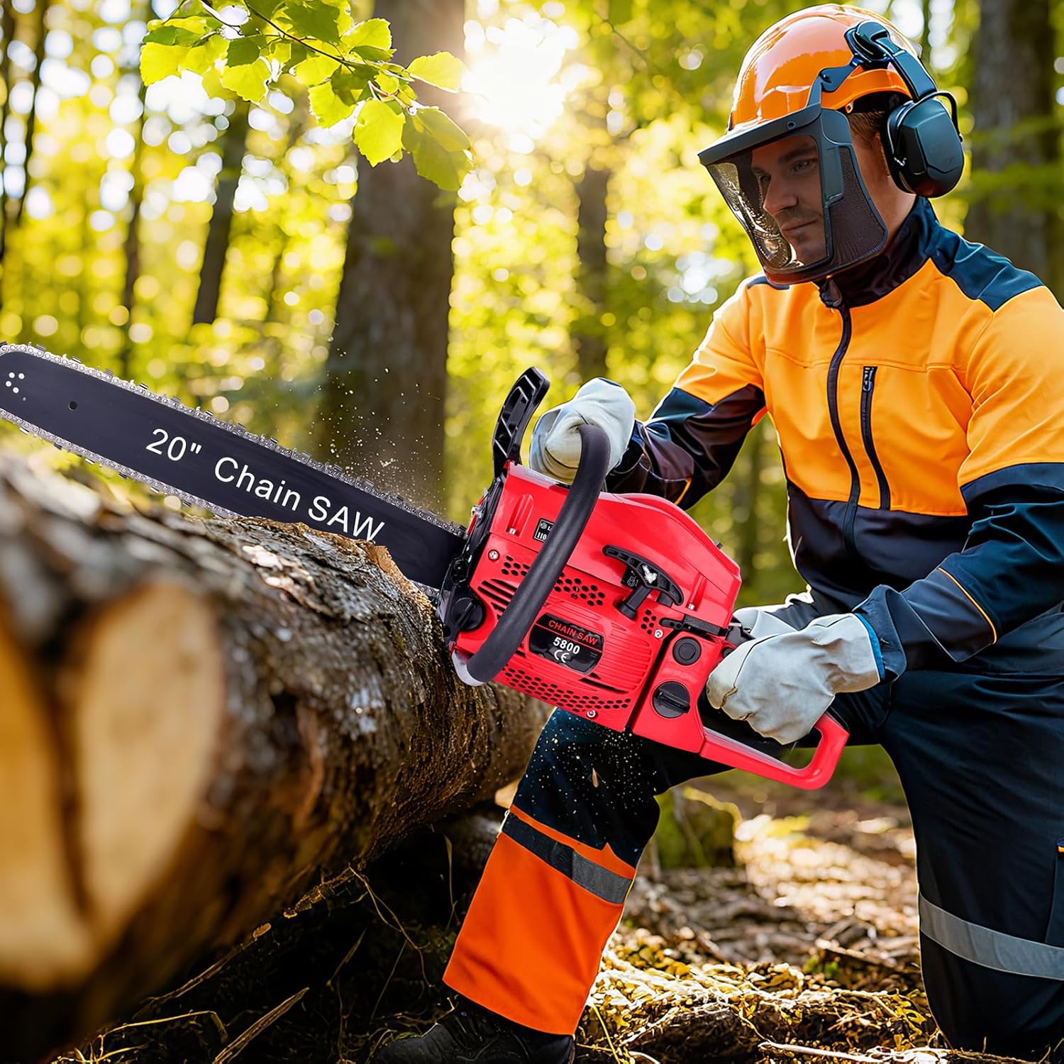 58CC Gas Chainsaw, 20 Inch Power Chain Saw, 2200W 2-Cycle Handed Petrol Chainsaws Gasoline Chainsaws Garden Tool for Cutting Trees, Wood, Outdoor Home Garden and Farm Use image number 2