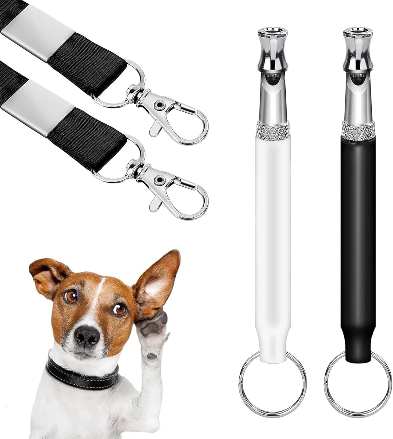 2 Pcs Silent Dog Recall Whistle - High Frequency Ultrasonic Training Whistle, Adjustable Ultrasonic Frequencies for Dog Training and Behavior Aid with Lanyard (Black-White) image number 2