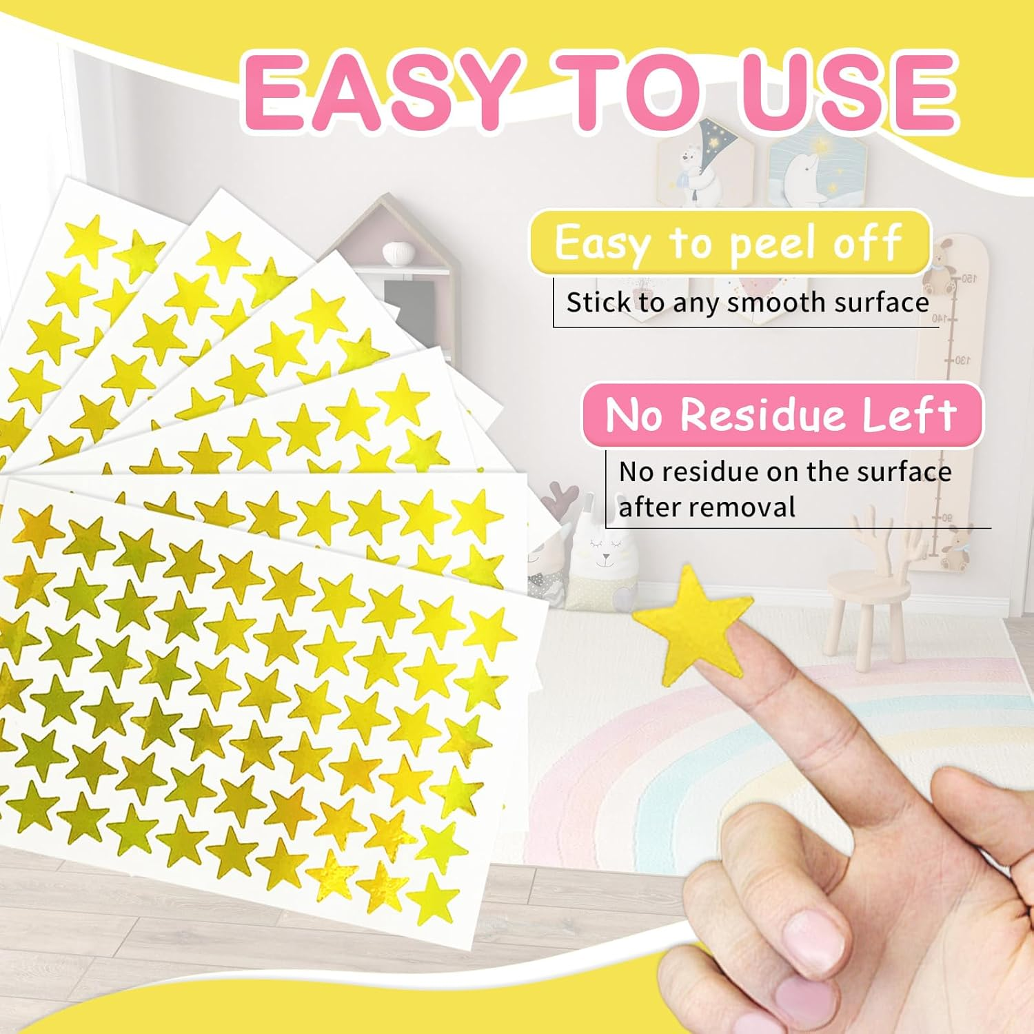 Tehttz 1800Pcs Gold Star Stickers, 30 Sheets Tiny Holographic Foil Stars Stickers for Reward, School Planner, DIY or Decoration, Classroom Teacher Supplies image number 1