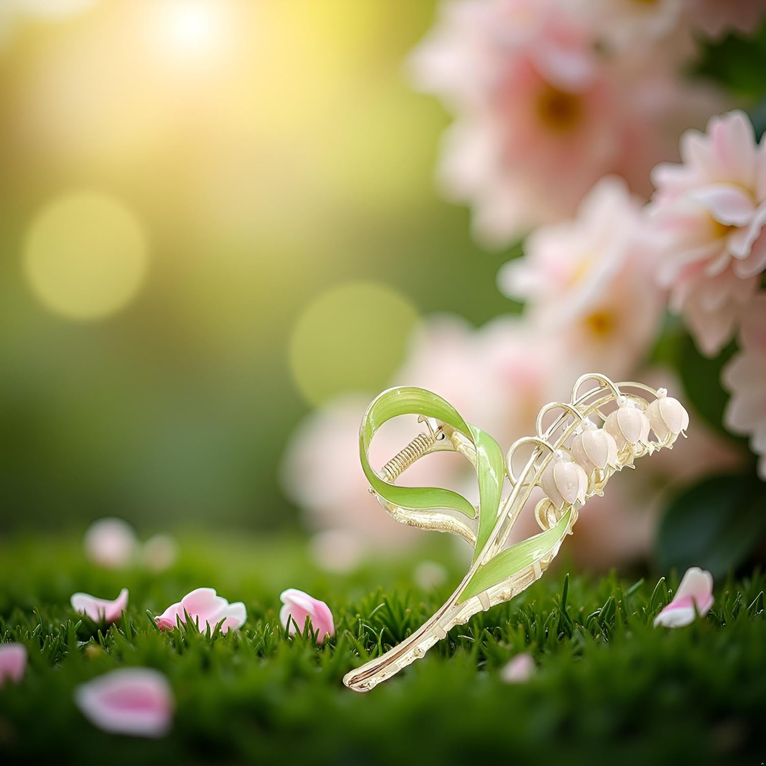 1PC Pink Lily of the Valley Flower Hair Clips, Large Metal Claw Clip,Orchid Clamps,Lily Jaw Clamp Styling Accessories for Thick Thin image number 1