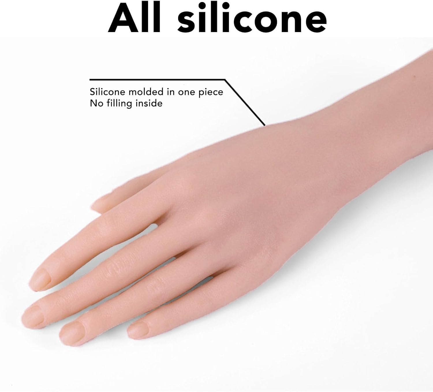Realistic Silicone Female Hand, Silicone Left Hand or Right Hand Fake Hand, Bendable and Reusable Acrylic Nail Mannequin Hands for Jewelry Display Nail Art Practice Watch Display