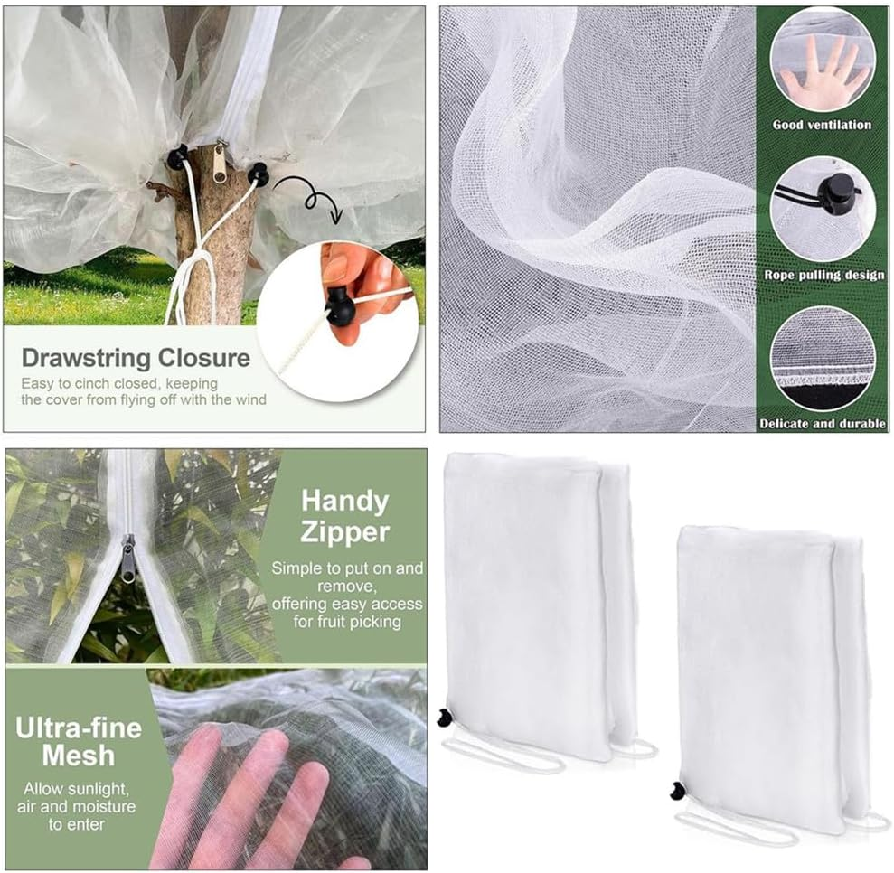 10 X 10 Ft Garden Insect Netting,Granmagazz Large Fruits Tree Netting Plant Cover with Zipper and Drawstring Transparent Bird Plant Barrier Flower Fruits Mesh Screen for Preventing Deer Squirrel Bug image number 2