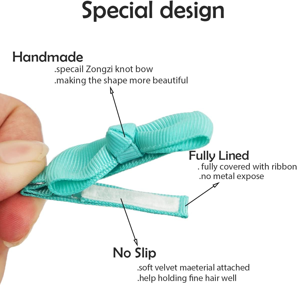 50Pcs 2Inch Mini Hair Clips for Baby Fine Hair Grosgrain Ribbon Hair Bows Clips Fully Lined for Baby Girls Infants Toddlers in Pairs image number 3