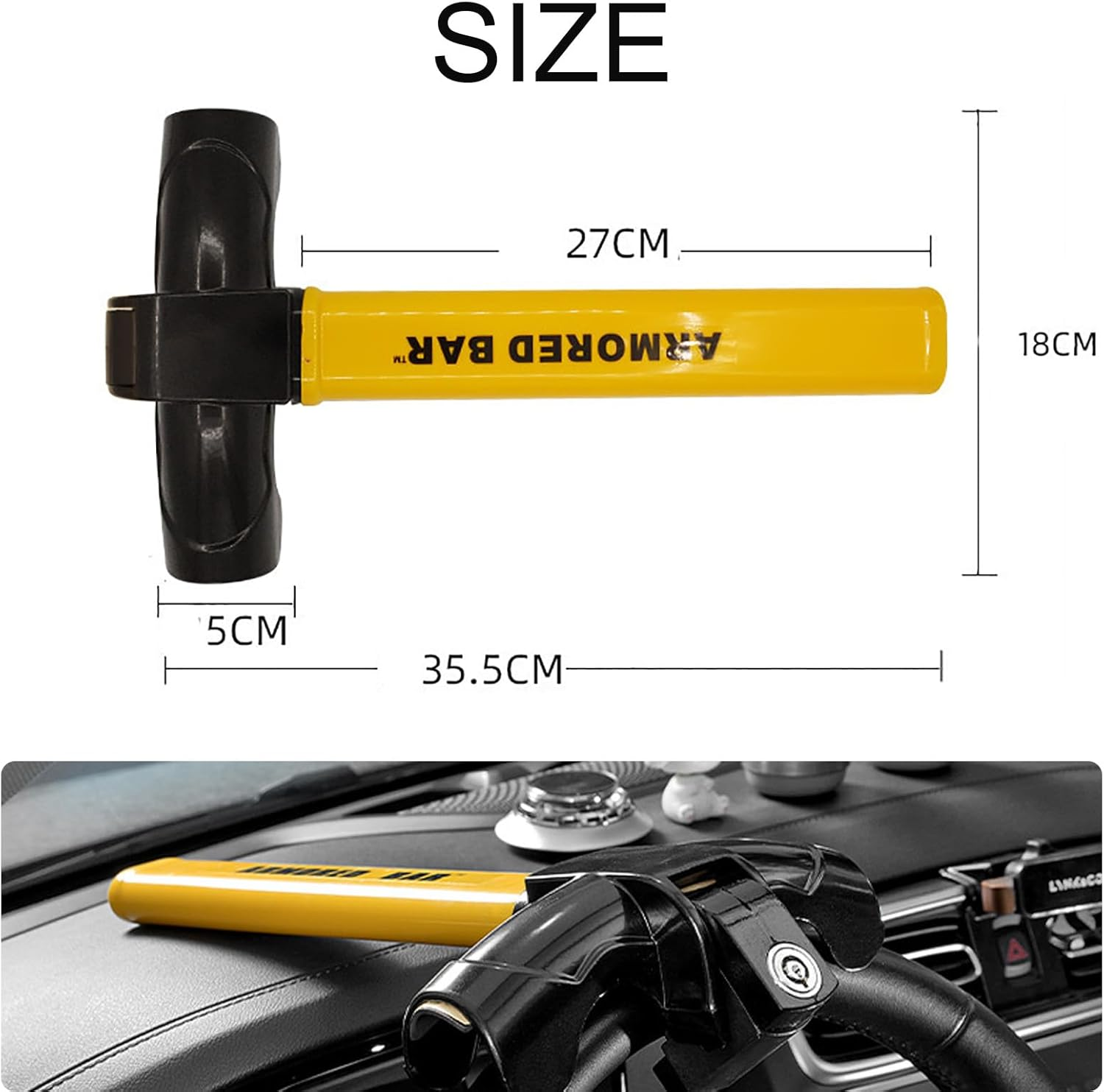 Steering Wheel Lock for Cars, Universal Auto Anti-Theft Lock with 2 Keys - Highly Visible Security Device for Car, Truck, SUV, Van - Easy to Install & Store, Deterrent against Vehicle Theft (Yellow) image number 4