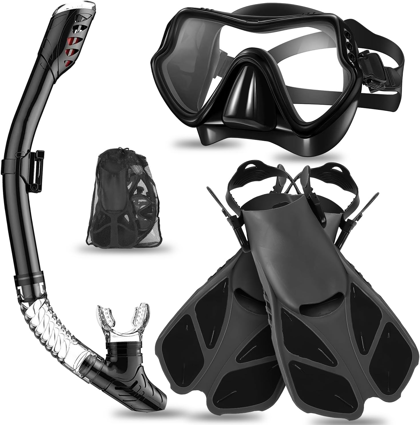 Yakiter Mask Fin Snorkel Set with Adult Snorkeling Gear, Panoramic View Diving Mask, Trek Fin, Dry Top Snorkel +Travel Bags image number 3