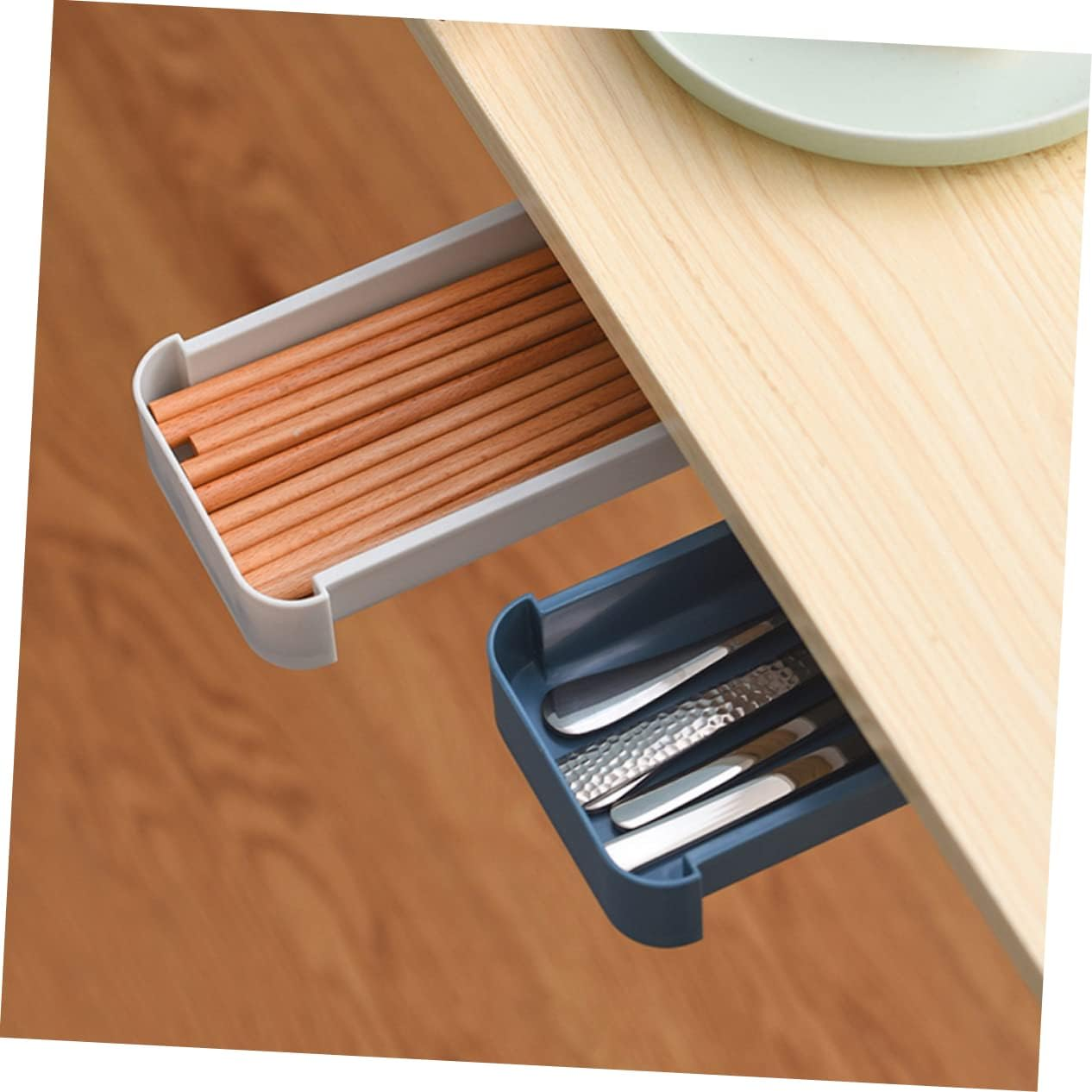 2Pcs Aesthetic Pencil Case under Desk Pen Case Hidden Storage Office Table Bottom Organizer image number 3