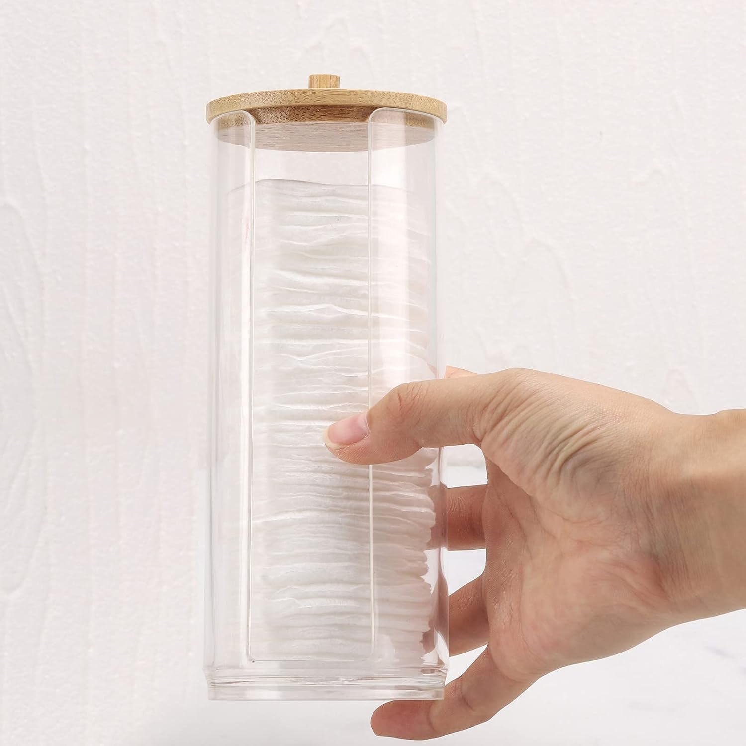 Tecbeauty Cotton Pads Holder Makeup Removers Pad Organizer Dispenser for Bathroom Storage - Bamboo Lid image number 3