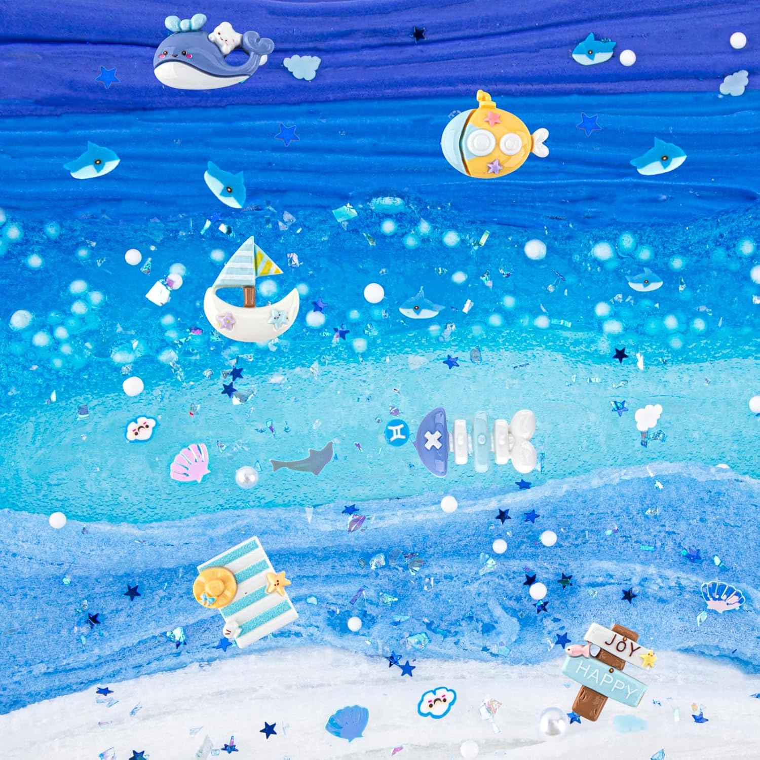 6 Packs Gradient Blue Slime Kit - Cloud Slime, Butter Slime & Clear Slime, Crunchyslime for Kids with Various Add-Ins, Non Sticky Party Favors for Girls and Boys, 360Ml Kids Slime (Ocean) image number 1