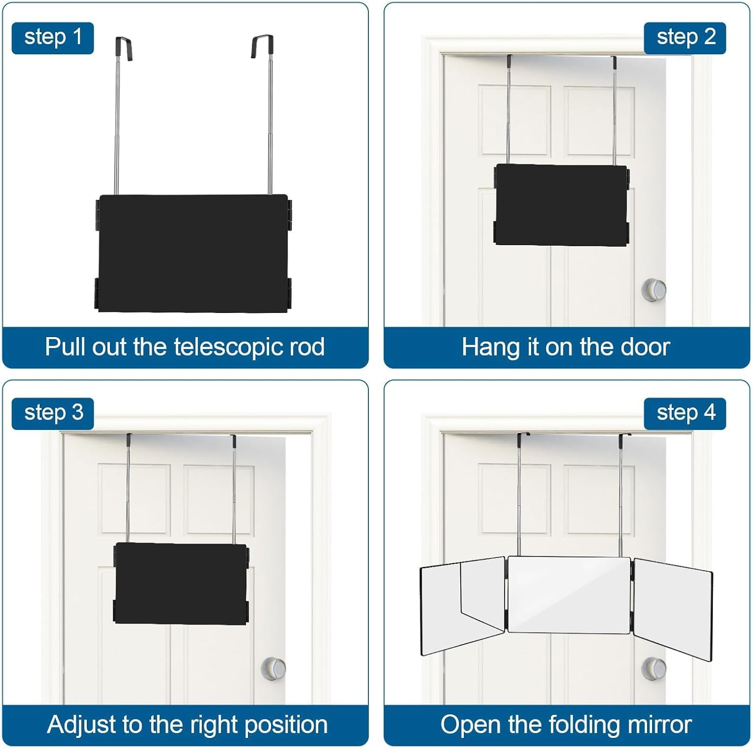 3 Way Mirror, 360 Mirror for Self Hair Cutting, Adjustable Trifold Barber Mirror to Cut Your Own Hair, Tri Fold Haircut for Men and Women with Protable Height Adjustable (3-Way-Mirror-Au) image number 3