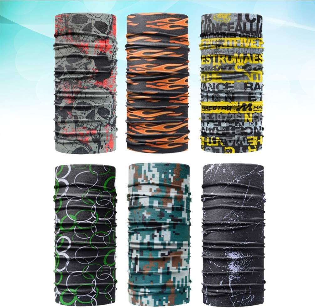 CLISPEED 6Pcs Cycling Neck Gaiter Fishing Headband Bandanas Face Cover Summer Cooling Balaclava Outdoor Scarf Headwear for Hiking Camping Hunting (Random Pattern) image number 1