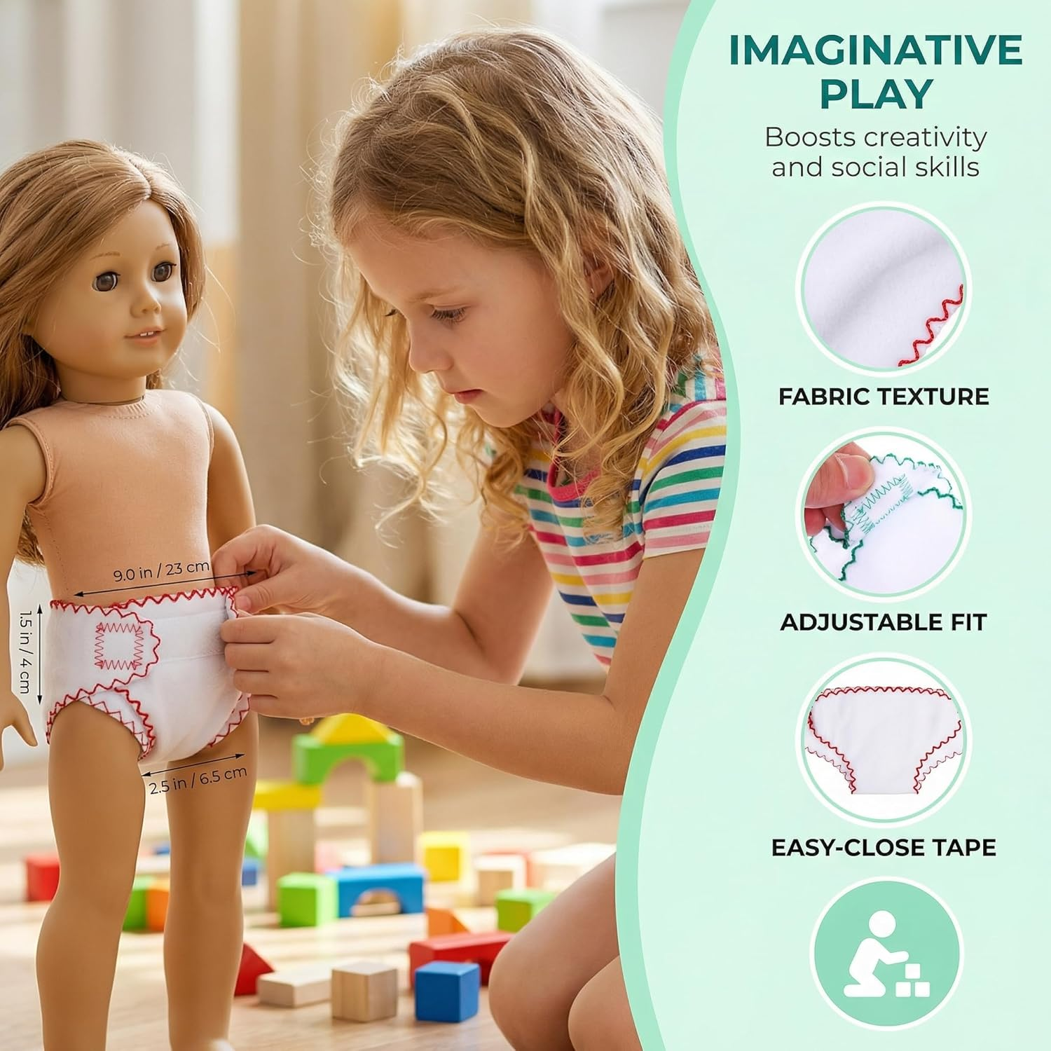 Kisangel Baby Doll Nappies Cloth Diapers 6Pcs Reusable Clothes Underwear for 18 Inch Dolls Kids DIY Care Play image number 5