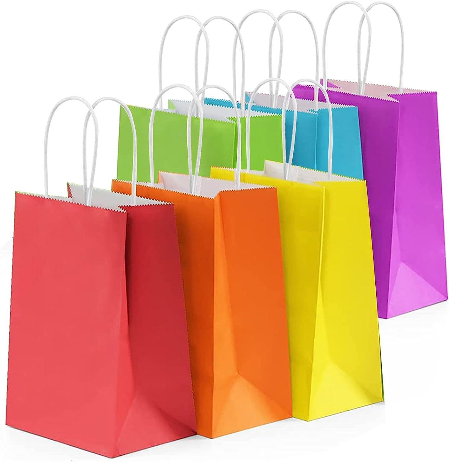 24PCS Small Party Favor Paper Gift Bags with Handles 6 Assorted Rainbow Colors Party Bags Kraft Paper Bags for Wedding Brithday Parties 15 * 8 * 21Cm/5.9 * 3.15 * 8.26In
