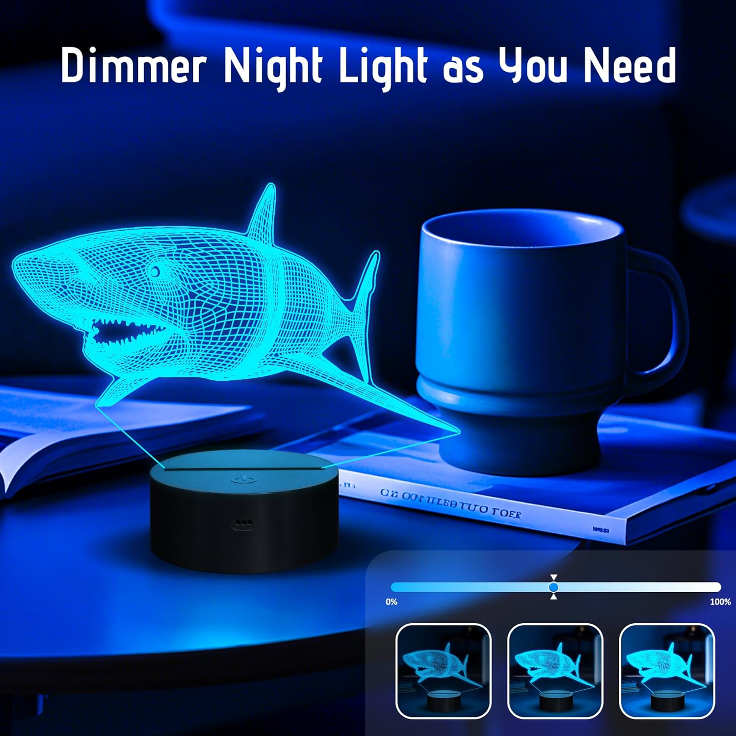 3D Shark Lamps Ocean Animal 3D Illusion Nightlights Led Timer Desk Dimmable Table Shark16 Color Changing Lights with Remote Control for Kids Boys Girls Children Holiday Birthday Xmas Gift