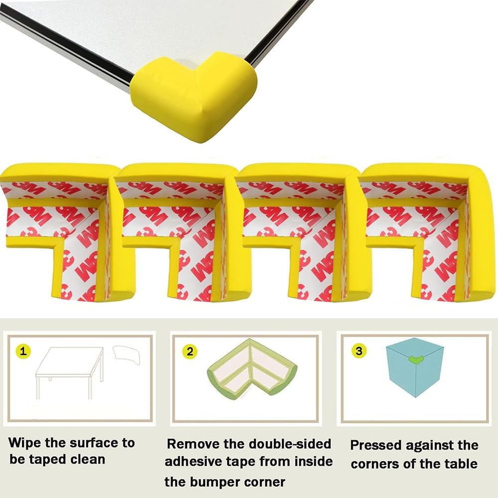 FUNNTY 12 Pack Soft Corner Protector Proofing Edge and Corner Guards, Safety Pre-Taped Furniture Bumper for Fireplace, Table, Stair, Cabinet image number 3