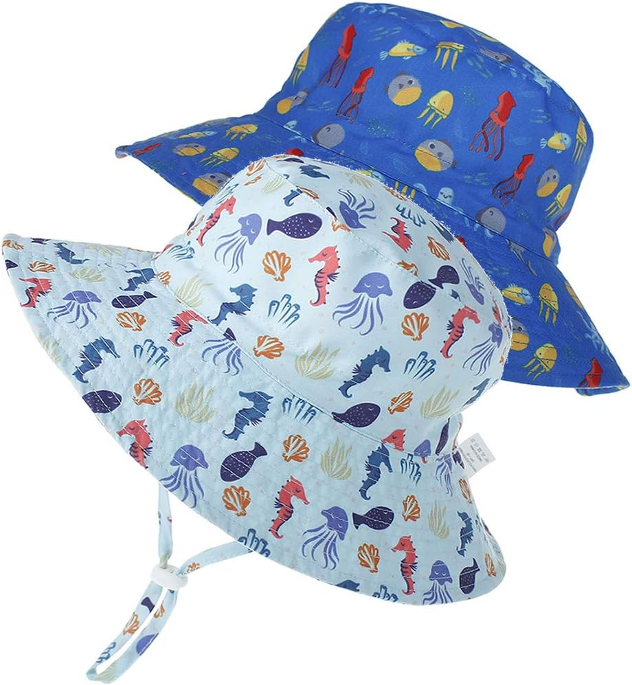 Maxnova Baby Sun Hat Toddler Summer UPF 50+ Baby Girl Bucket Hat Wide Brim Beach Hats for Baby Boys 0-7 Years 2Pack image number 1