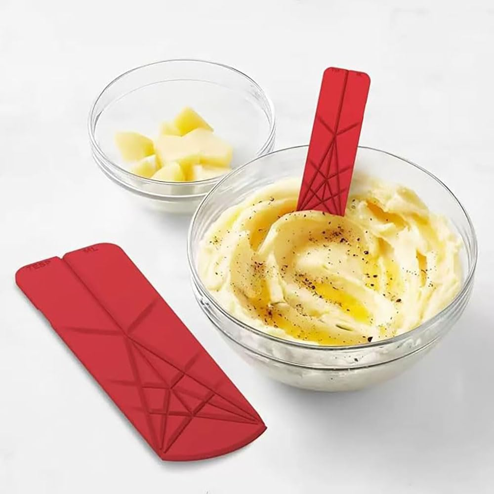 Polygons 3-In-1 Measuring Spoon Set, 2 Foldable Spoons with 6 Sizes for Cooking, Baking and Liquid Ingredients Space Saving Flat Design, Food Grade Kitchen Utensil Gadget - Red image number 2