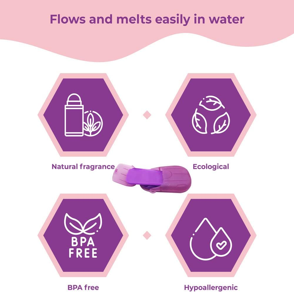 Gadgetime USA Paper Soap Sheets 4 Pack (20 Sheets/Pack) - Portable Disposable Travel Paper Soap Sheets, Foaming Hand Washing Scented Bath Slice Soap Sheets for Indoor and Outdoor (Violet) image number 3