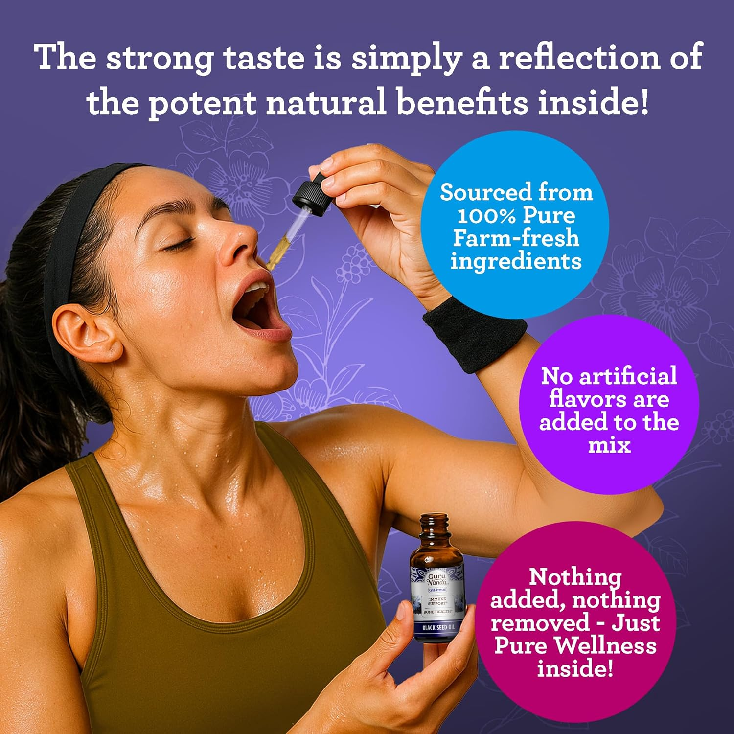 Gurunanda Black Seed Oil, Cold-Pressed Nigella Sativa - Rich in Vitamin D3 5000 Units, K2 & E, High Thymoquinone | Potent Antioxidant for Immune Support, Non-Gmo, 2 Fl.Oz image number 4