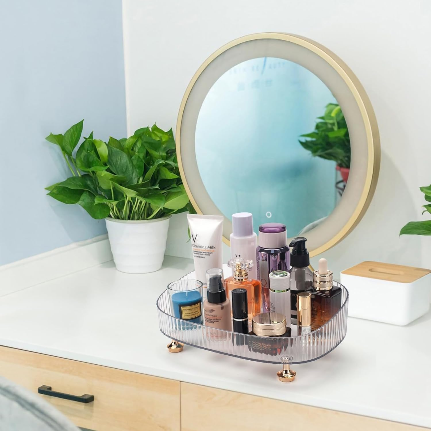 AIJOY Makeup Perfume Organizer, Bathroom Vanity Tray, Decorative Dresser Tray, Countertop Organizer Tray for Cosmetics, （Clear） image number 2