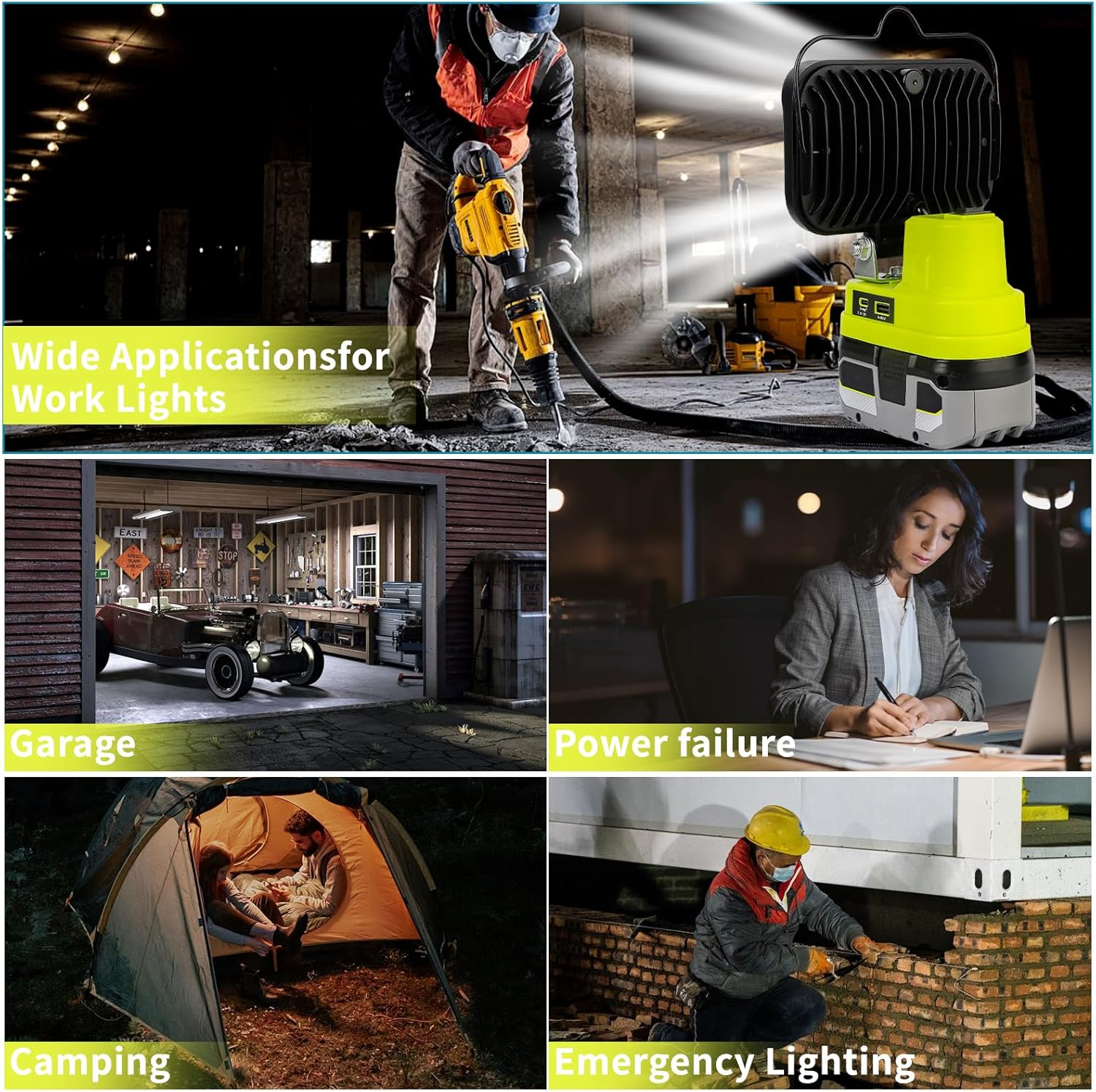 Work Light for Ryobi 18V Battery,84W 8000LM Portable Cordless Floodlight with Usb&Type C Charging Port for Emergency Lighting,Led Spotlight for Camping,Fishing,Workshop image number 3
