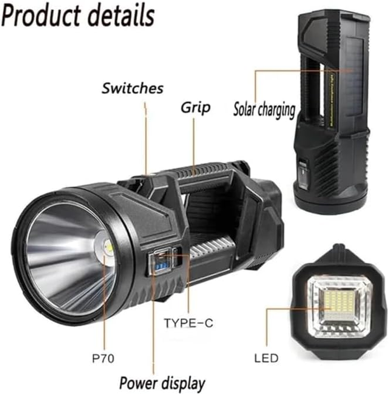 New German 1000000 Lumens Waterproof Spot Lights Handheld Large Searchlight,Super Bright Spotlight Flashlight, Super Bright Outdoor Searchlight, Multifunctional Mini Super Strong Led Flashlight (S)