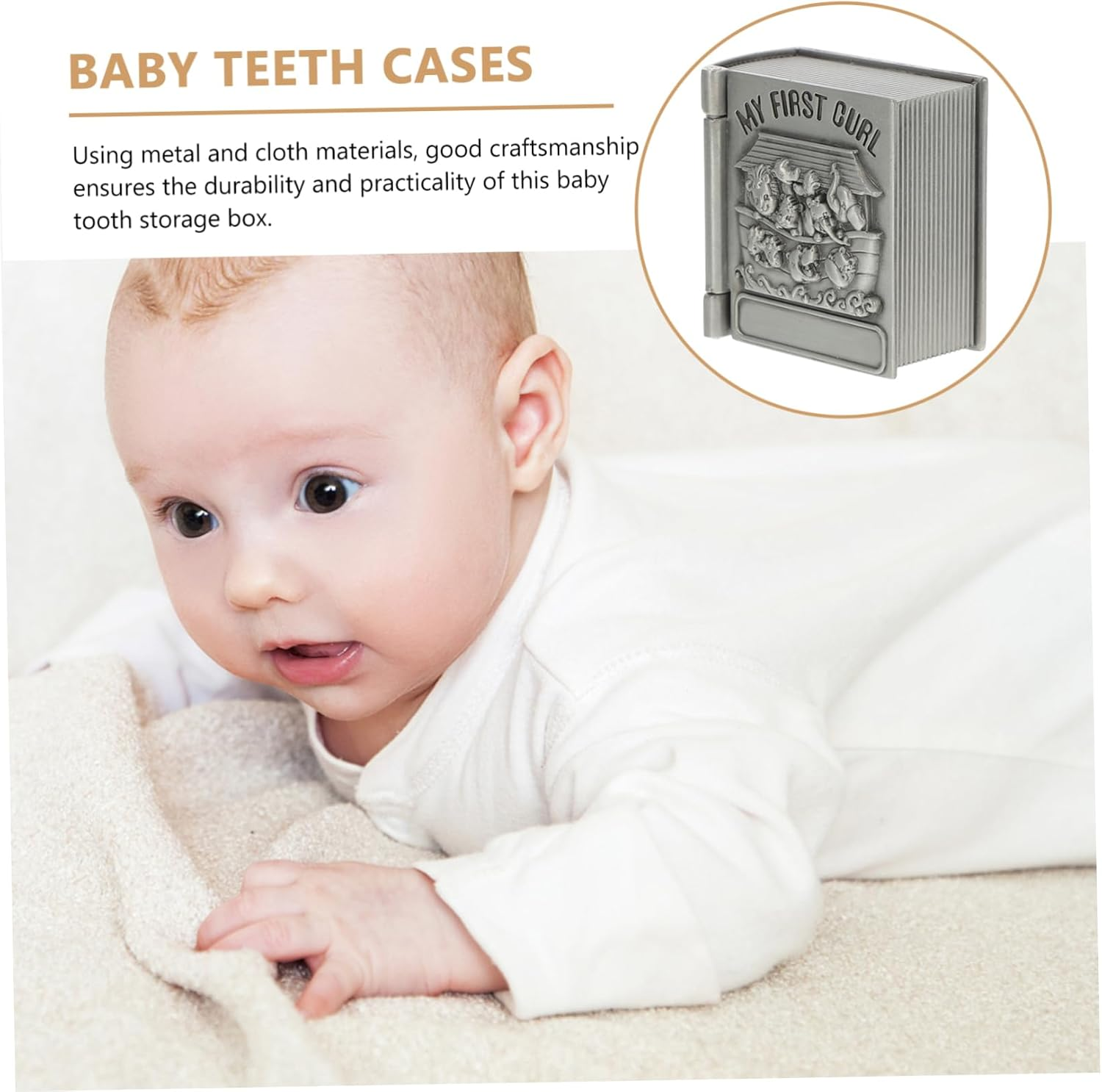 BESPORTBLE Baby First Tooth Metal Keepsake Boxes and Lanugo Storage Containers for Kids, Silver Vintage Design, 2Pcs Set for Dental Memory and Curl Collection image number 2