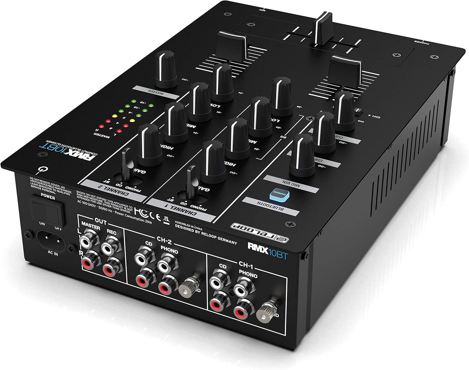 Reloop RMX-10BT 2-Channel DJ Mixer with 3-Band EQ and Bluetooth Input for Wireless Music Streaming from Your Smartphone/Tablet Directly to Your Mixer image number 2