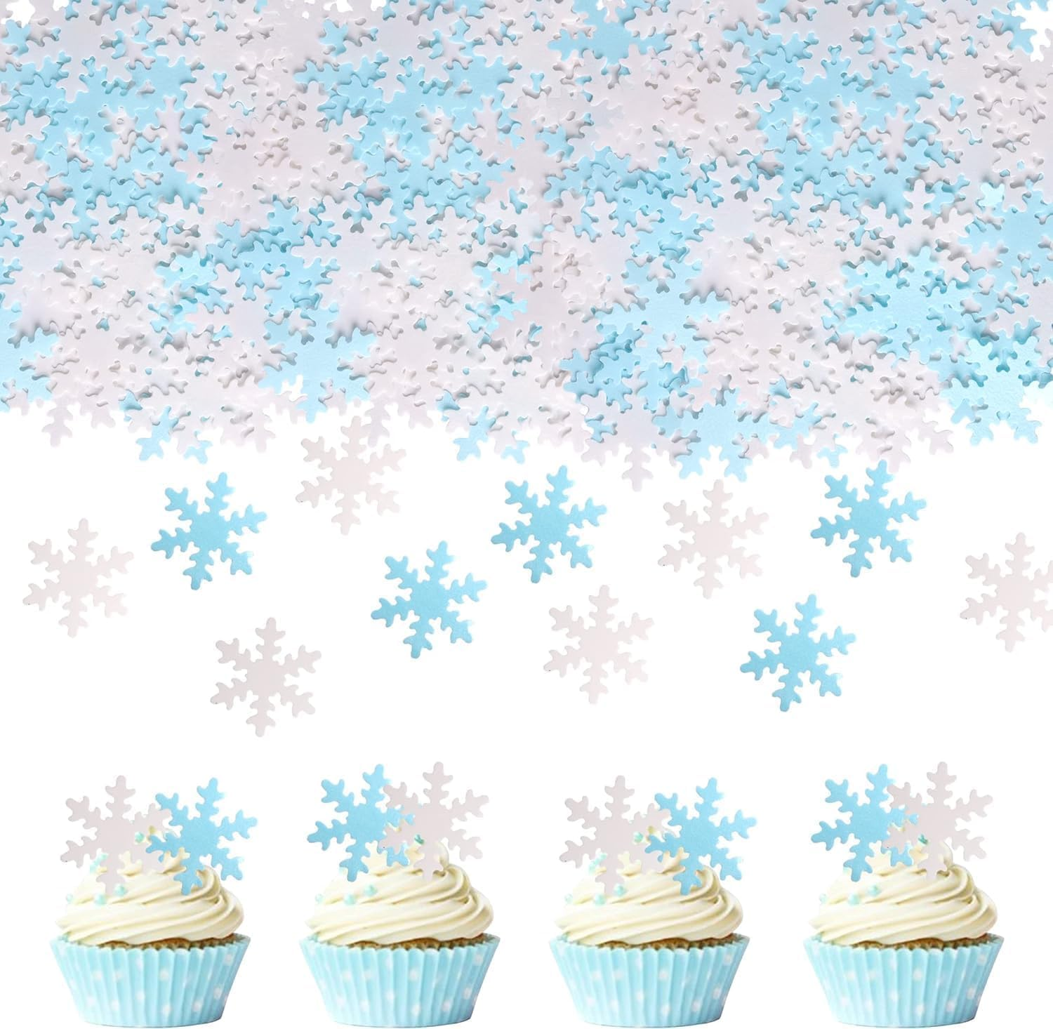 50 Pack Edible Snowfalke Cupcake Toppers Winter Frozen Snowflake Cake Picks for Snowflake Theme Winter Wonderland Baby Shower Birthday Christmas Party Supplies image number 5