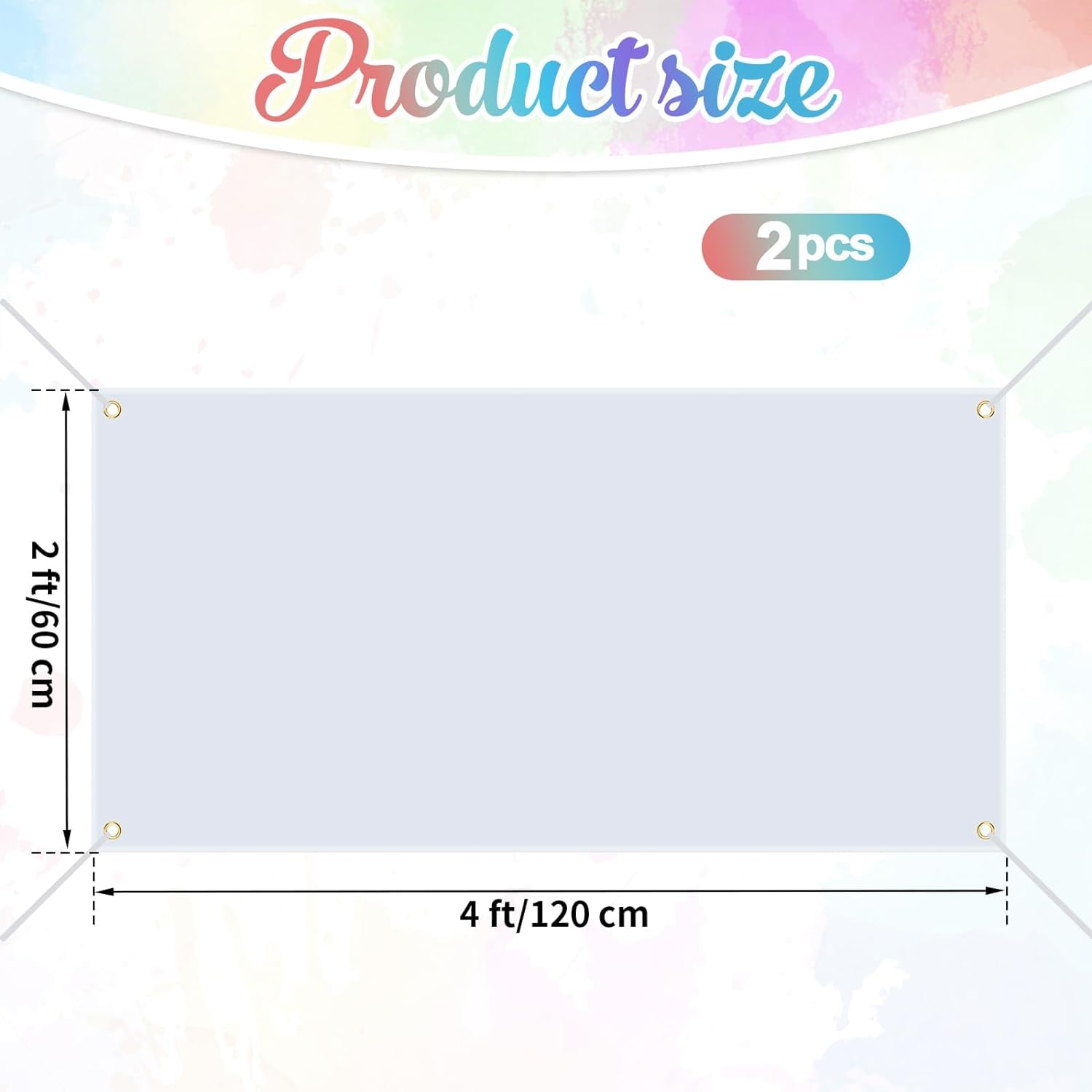 2 Sets 2 X 4 Ft Blank Banners, Large Blank Vinyl Banner Signs with Hanging Ropes, DIY Sublimation Vinyl Banners for School, Birthday, Party Indoor Outdoor Decor image number 2