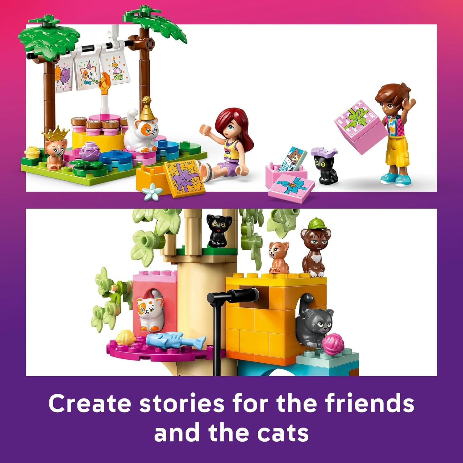 LEGO&reg; Friends Cat Birthday Party & Tree House 42666 Building Kit, Imaginative Pretend Play, Kids&rsquo; Toy Idea for Girls and Boys Aged 6 Years Old and Up, 2 Minidolls, 5 Feline Figures and Accessories image number 2