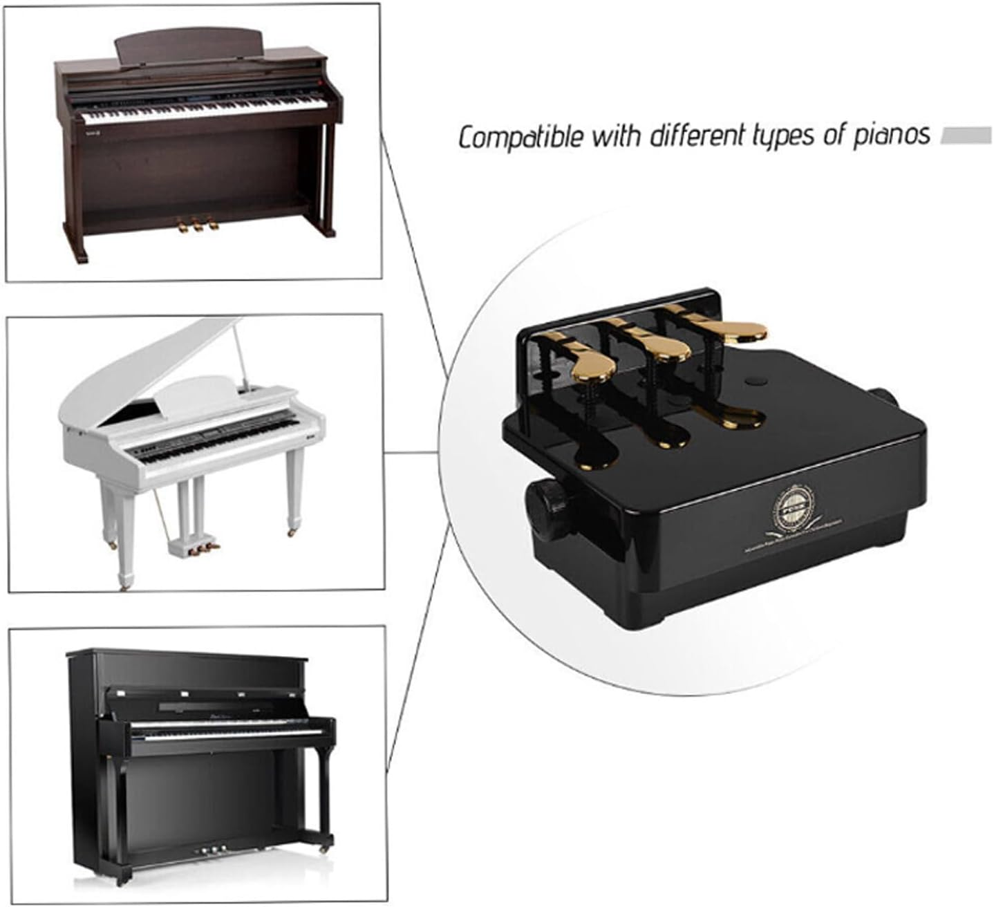 Piano Pedal Extender Box with 3 Pedals, Adjustable Height (Glossy Black) image number 3