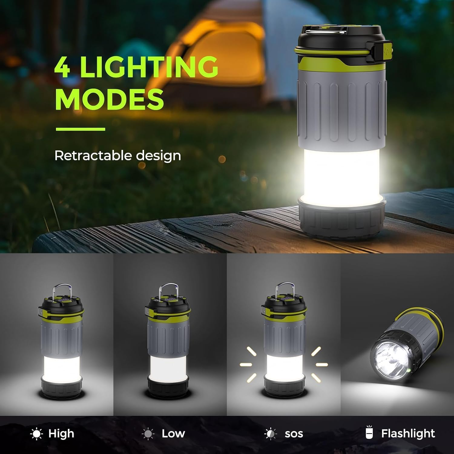 Quntis Camping Lantern Rechargeable, 600 Lumen Telescoping Camping Light, Dimmable 3 Modes with 3200Mah Battery Capacity Tent Lights, Magnetic Base & Foldable Hook for Outdoor, Hiking, Emergency Use image number 6