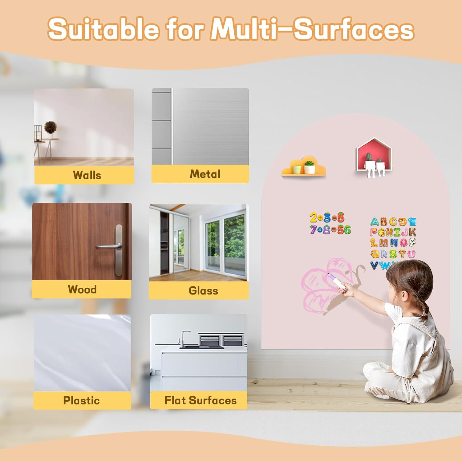 Magnetic Chalkboard Wall Decal 40"X32" - Includes Wipe Cloth, Chalk Holder, 6 Dust-Free Chalks, Peel and Stick Blackboard for Kids Playroom, School, Home Decor (Pink) image number 6