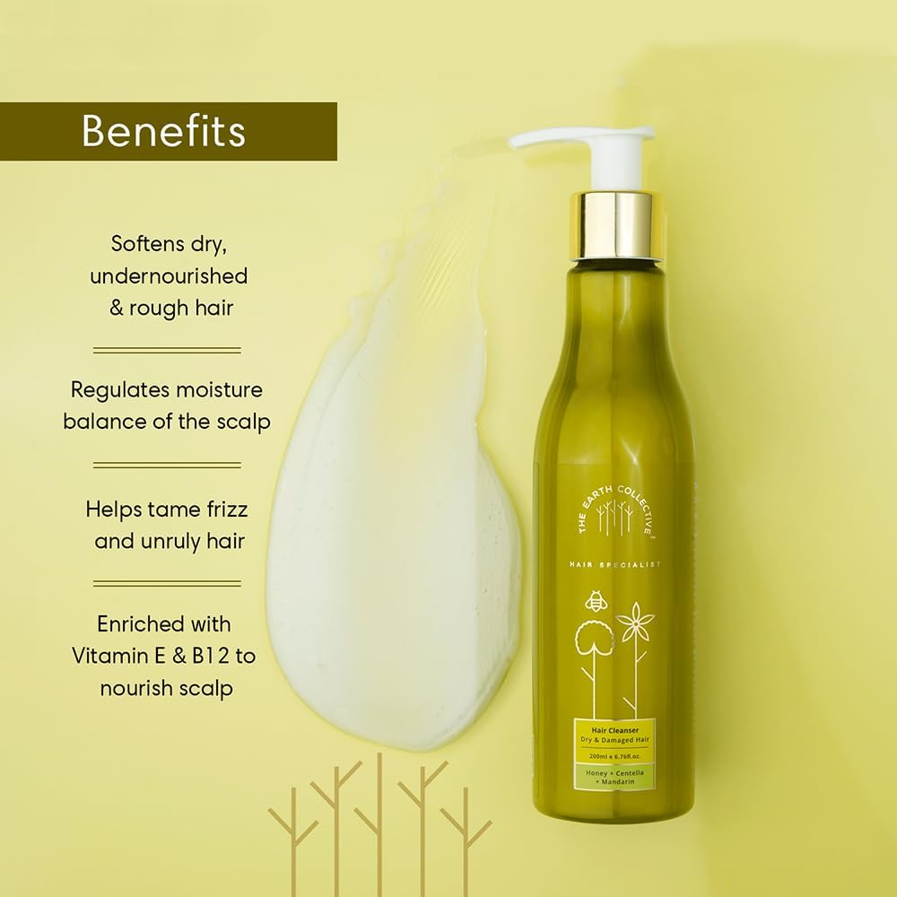 THE EARTH COLLECTIVE Hair Cleanser for Dry and Damaged Hair, Restores Smoothness to Dry and Frizzy Hair, No Harmful Chemicals, 200 Ml