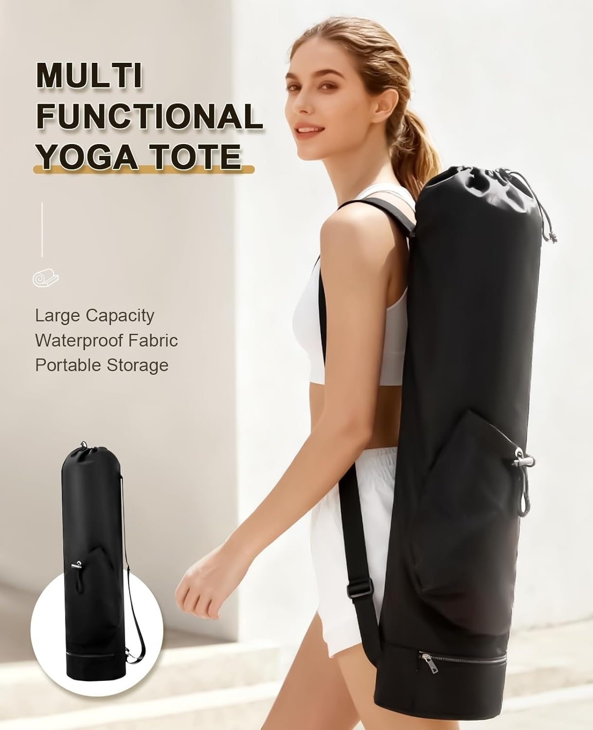 Yoga Mat Bag Waterproof Adjustable Strap Multi-Pocket Gym Travel Beach Park Classroom Accessories with Wet Pocket - Blue image number 6