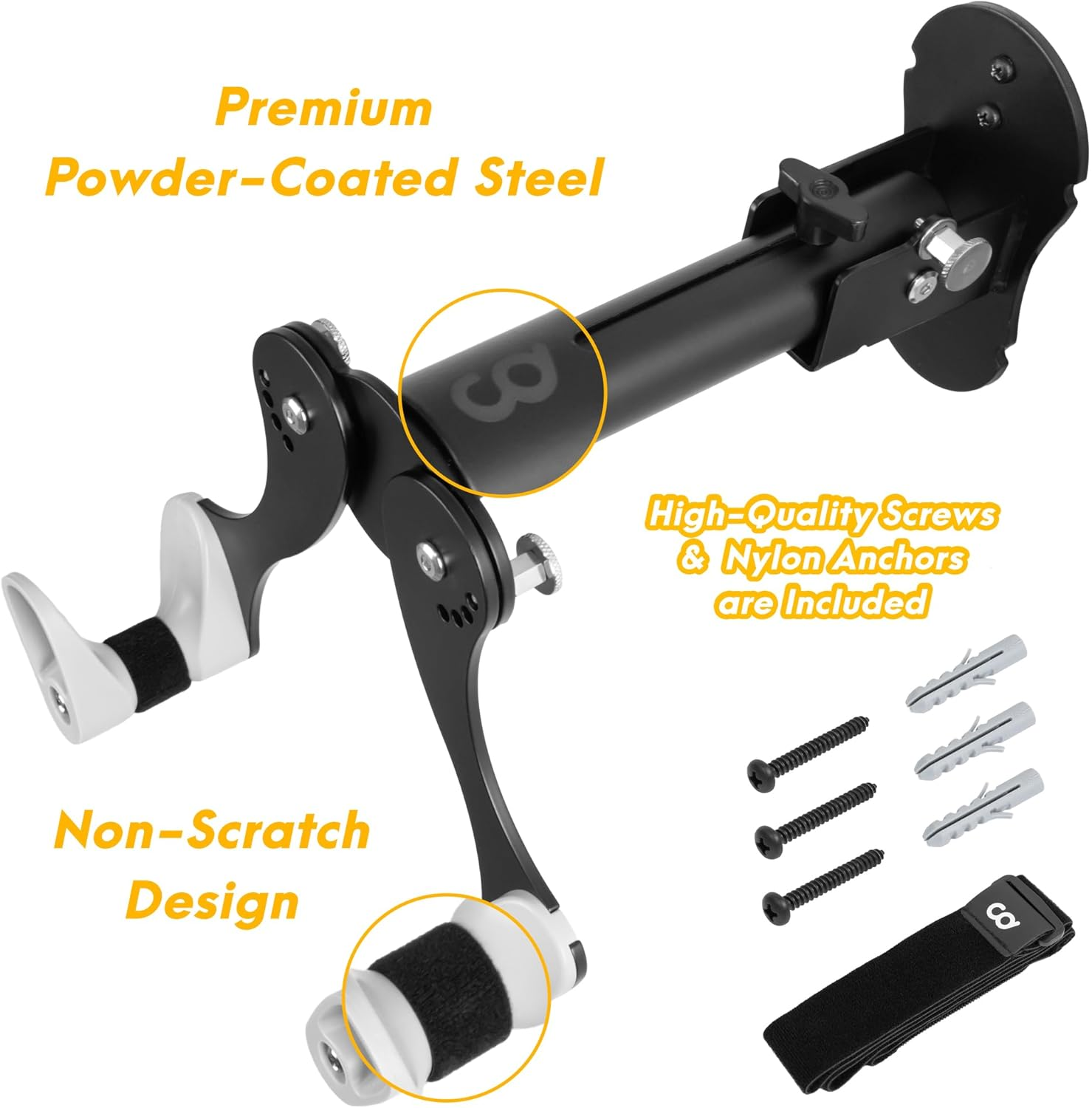 Cyclingdeal Bike Wall Mount Rack - Adjustable, Extendable & Foldable - Indoor Storage Horizontal Cycling Hook Hanger Organiser - Safe & Secure for MTB, Road Bicycles - Store Bike in Garage or Home image number 1