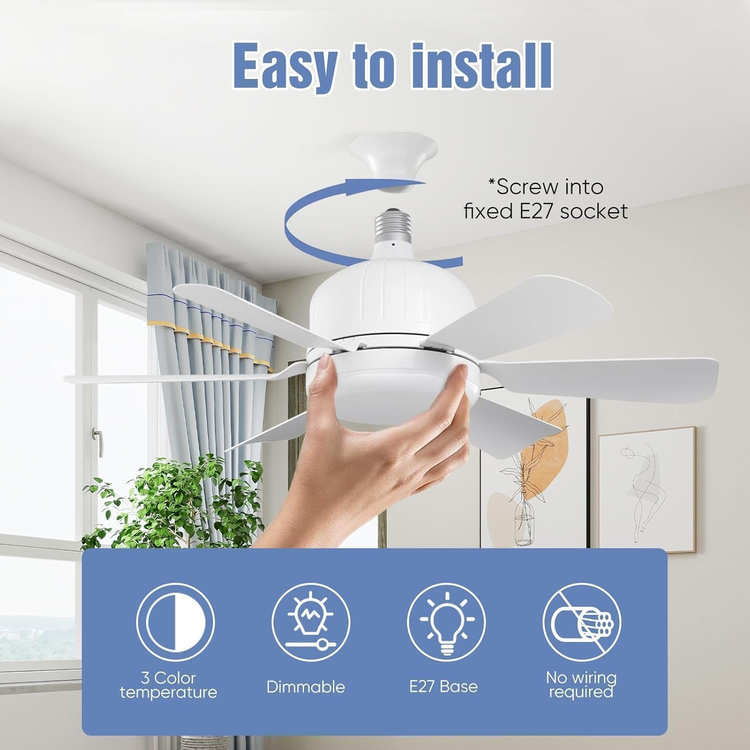 Fan Light Ceiling Fan 18-In Ceiling Fans Ideal for Bedroom Kitchen Dining Room and Living Room Balcony Garage Restaurant Shop Indoor - Matcha Green image number 5