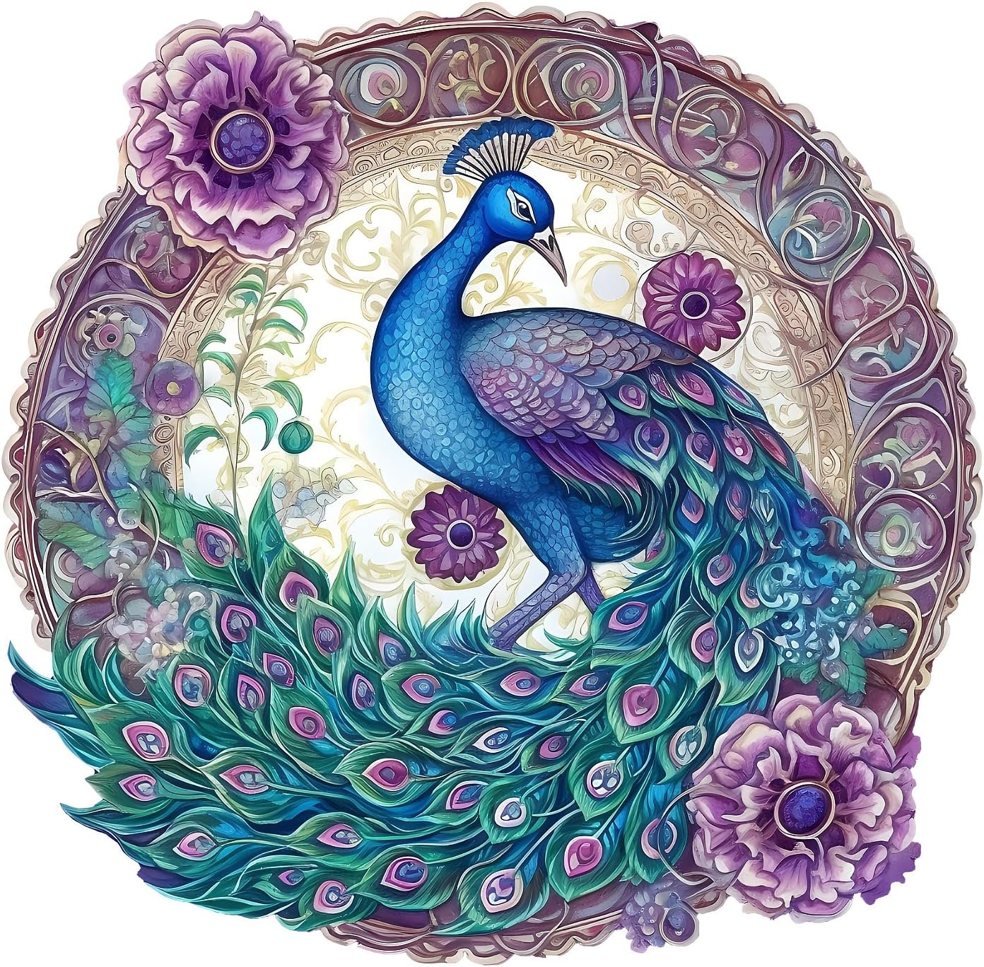 CRAFTHUB Enchanted Feather Blue and Purple Peacock Surrounded by Flowers Wooden Jigsaw Puzzle, Large/A3 image number 6