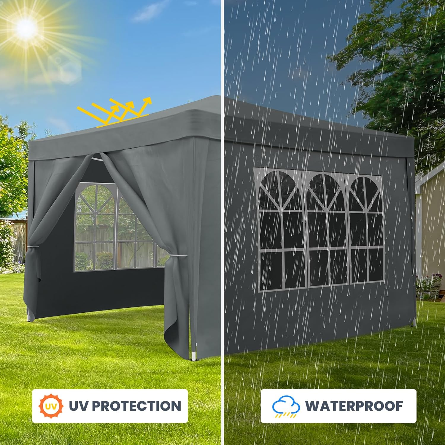 3X3M Gazebo Canopy Tent Marquee Pop up Gazebo Outdoor Wedding Patio Party Tent Folding Sun Shelter with Detachable Sidewalls Grey image number 2