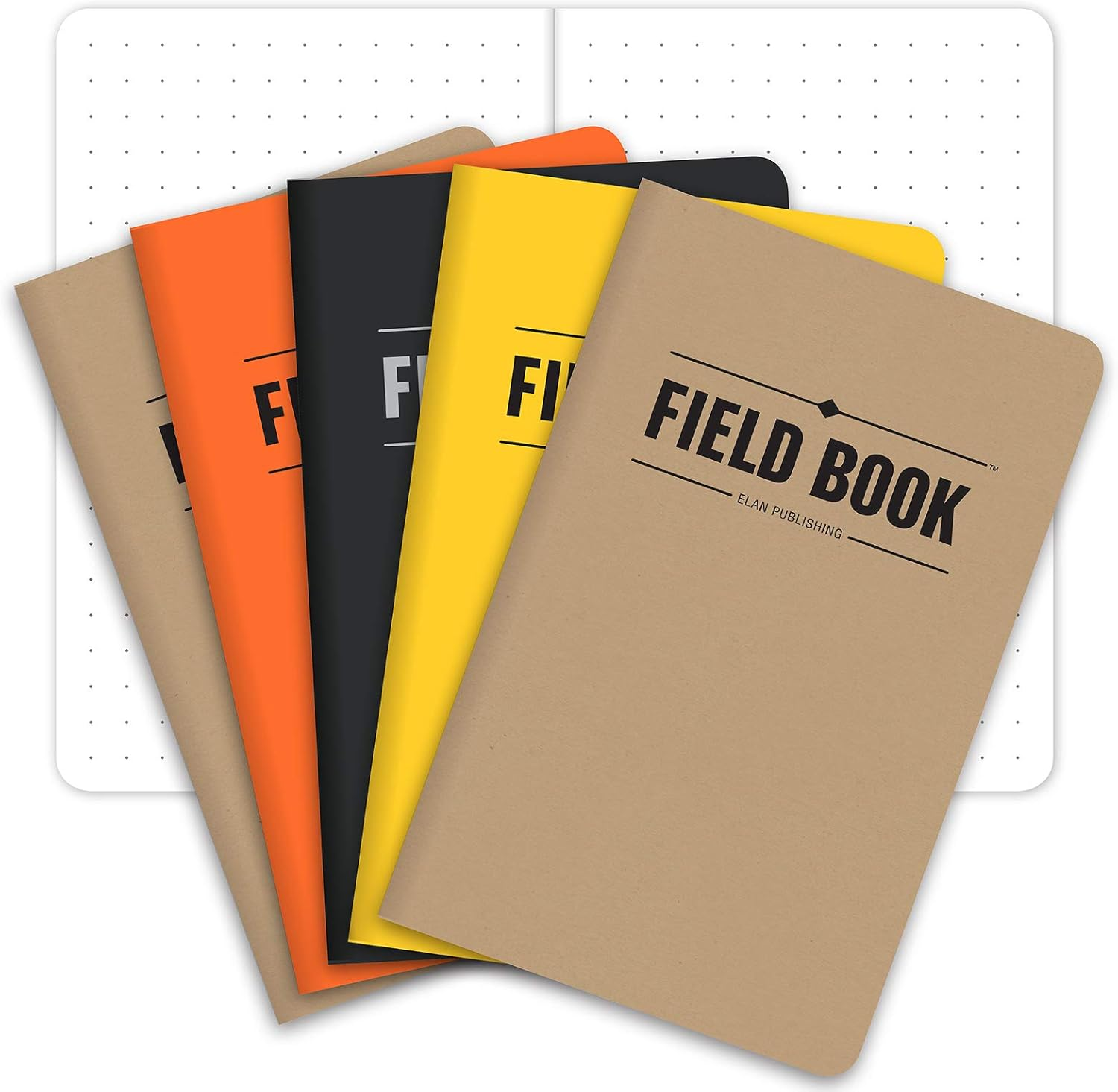 Field Notebook - 3.5"X5.5" - Combination of Kraft, Black, Orange, Yellow - Dot Graph Memo Book - Pack of 5